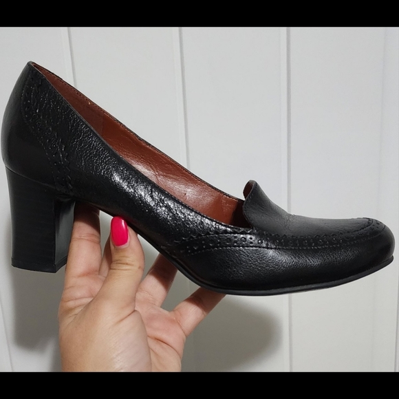 Naturalizer black leather vintage look heels womens size 9 Jaslynn block pumps - Picture 3 of 7